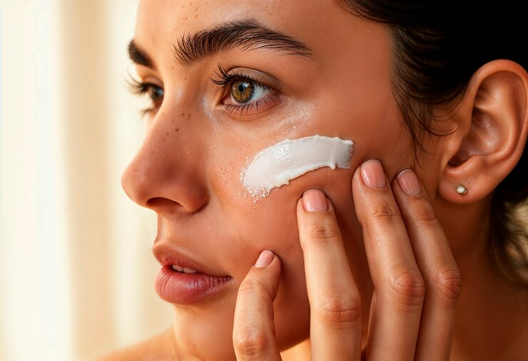 Foto grátis mulher que aplica creme facial