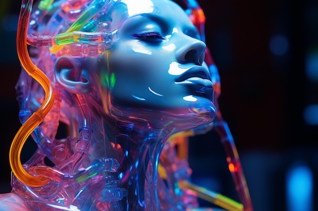 Foto grátis mulher robô futurista com fios todos sobre