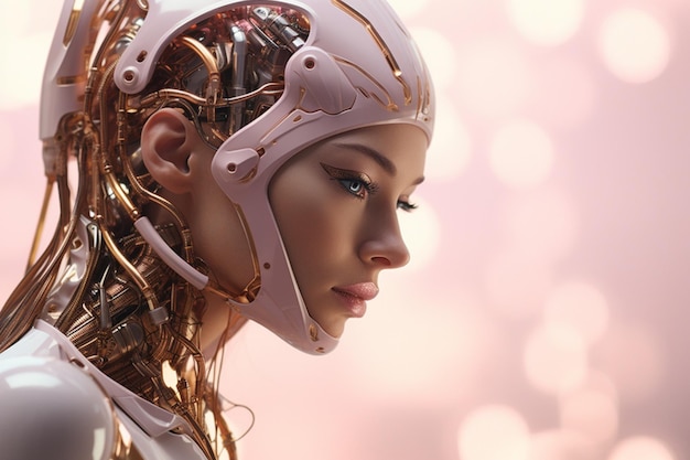 Foto grátis mulher robô futurista em trajes de tecnologia rosa