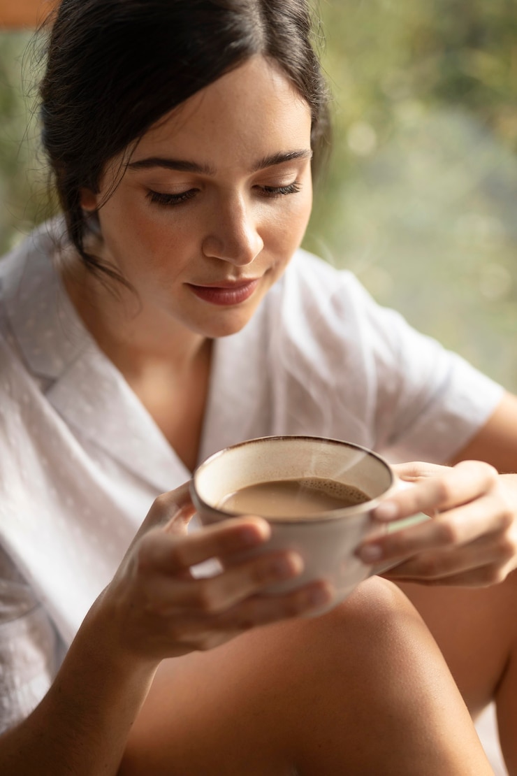 Foto grátis mulher segurando xícara de café