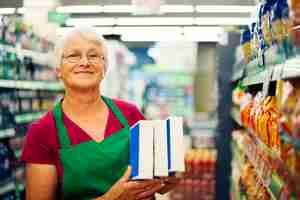 Foto grátis mulher sênior trabalhando no supermercado