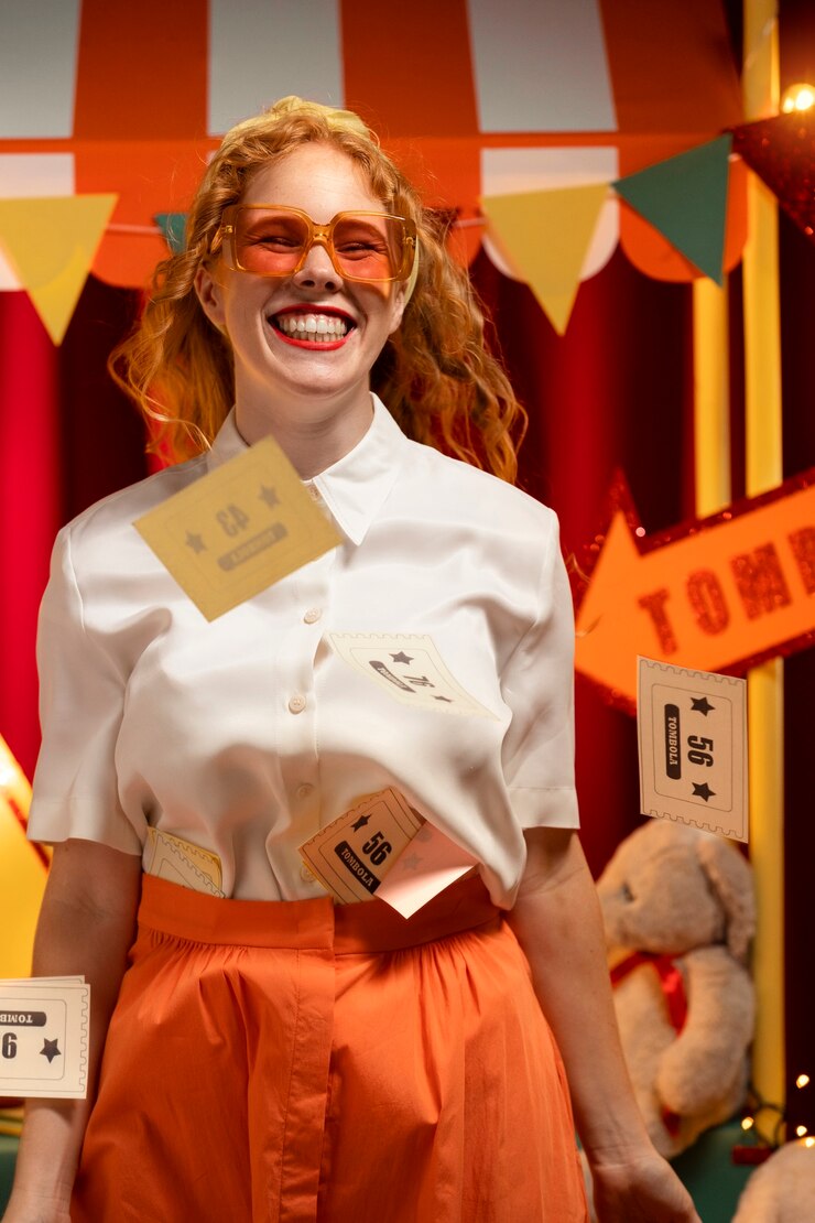Foto grátis mulher sorridente de vista frontal com bilhetes de tombola