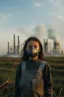 Foto grátis mulher usando máscara facial contra poluição por co2