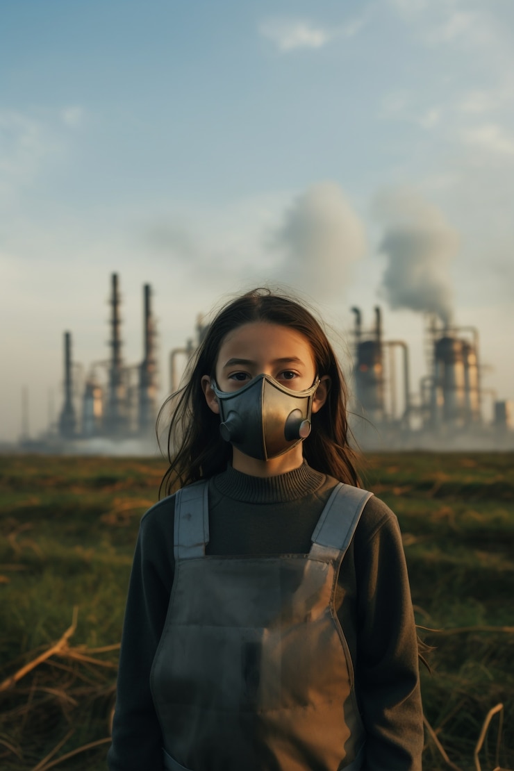 Foto grátis mulher usando máscara facial contra poluição por co2