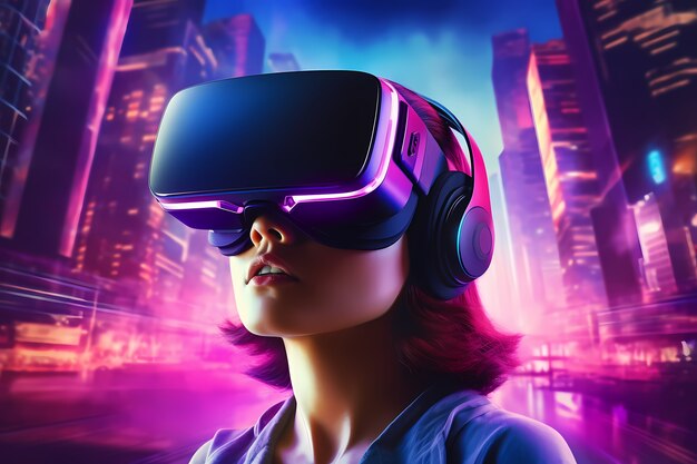 Foto grátis mulher usando óculos vr para jogos