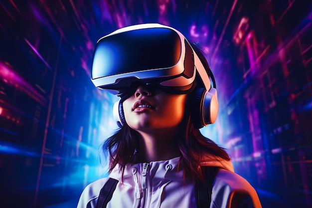 Foto grátis mulher usando óculos vr para jogos