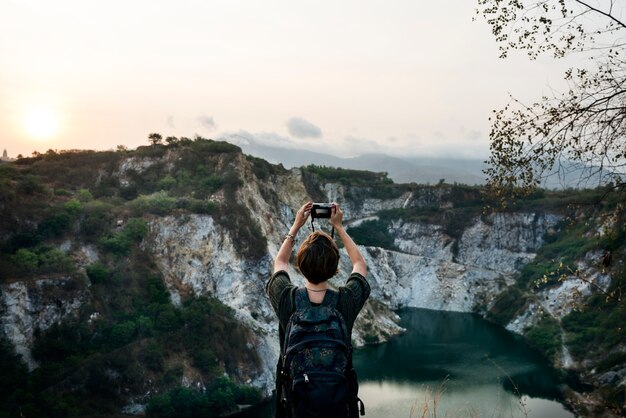 Mulher, viagem férias, viagem, relaxamento