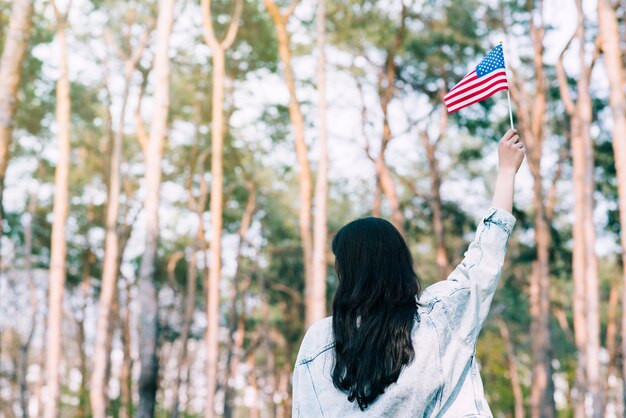 Mulher, waving, bandeira americana