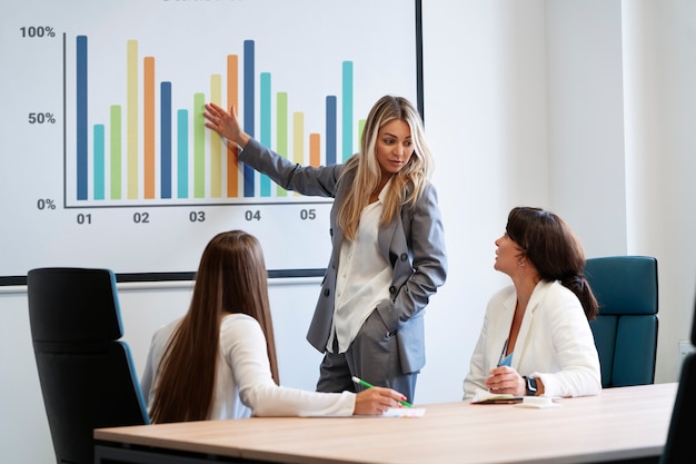 Mulheres de tiro médio no trabalho