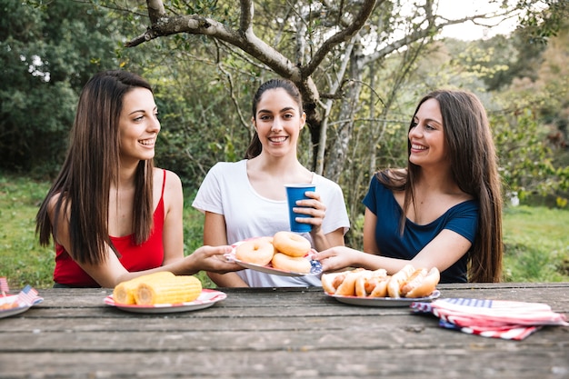 Mulheres, descansar, piquenique