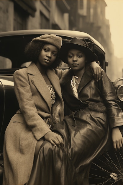 Mulheres em frente posando em retratos vintage