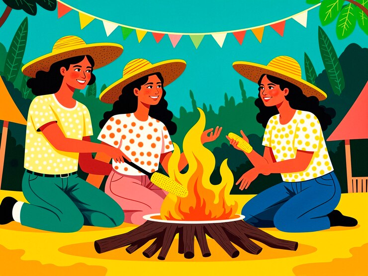 Foto grátis mulheres fazendo uma festa de verão em torno de uma fogueira
