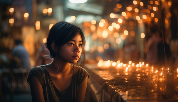 Mulheres jovens desfrutando de relaxamento à luz de velas e serenidade gerada por IA