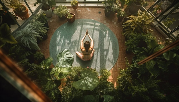 Foto grátis mulheres meditando em posição de lótus paraíso tropical gerado por ia