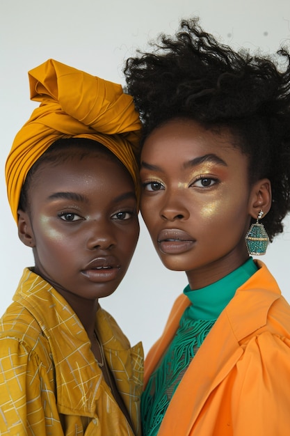 Mulheres negras em foto média posando juntas.