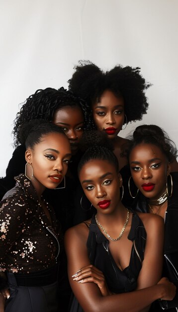 Mulheres negras em foto média posando juntas.