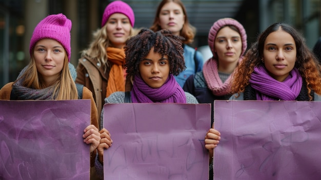 Mulheres protestando por direitos no dia da mulher