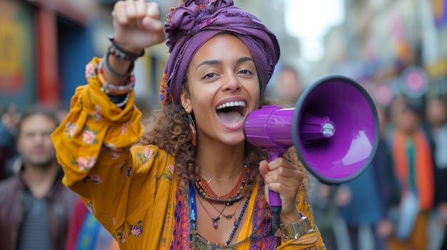 Mulheres protestando por direitos no dia da mulher