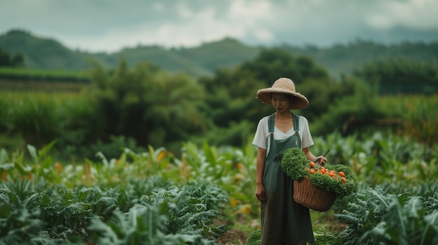 Mulheres que trabalham na agricultura rural e no setor agrícola para celebrar as mulheres no campo de trabalho no Dia do Trabalho.