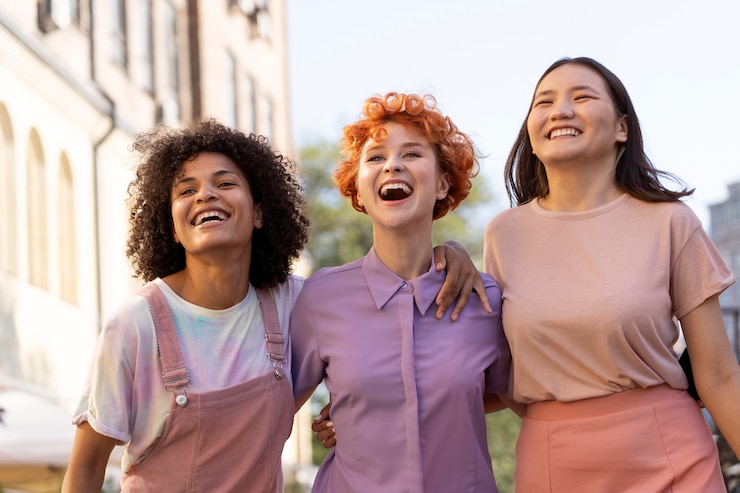 Foto grátis mulheres sorridentes em tiro médio juntas