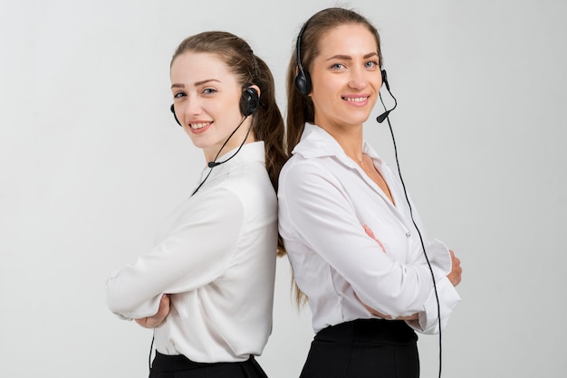 Mulheres, trabalhando, em, centro chamada