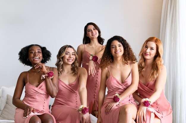 Mulheres vestindo flores na festa de tiro médio