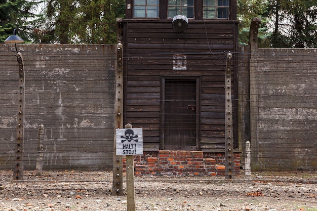 Museu do campo de concentração nazista auschwitz-birkenau na polônia