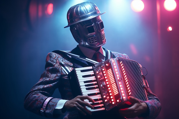 Foto grátis músico futurista fazendo música com um instrumento