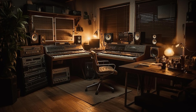 Foto grátis músico moderno toca piano em elegante estúdio gerado por ia