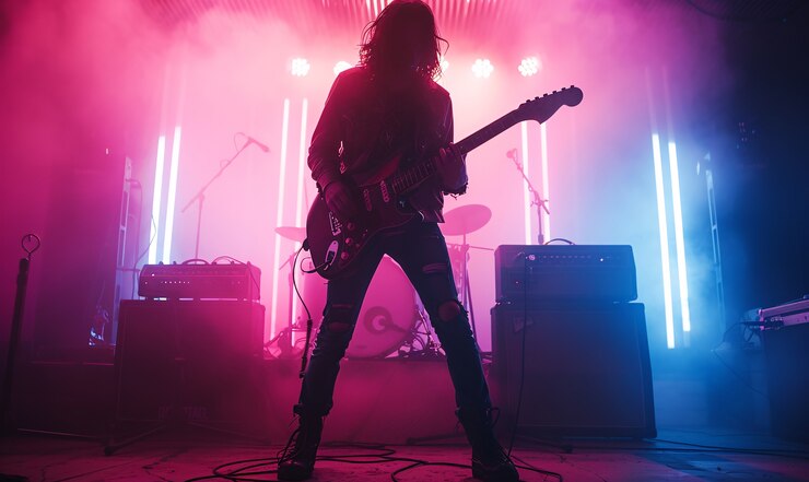 Foto grátis músico tocando guitarra elétrica