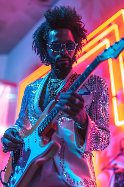 Foto grátis músico tocando guitarra elétrica