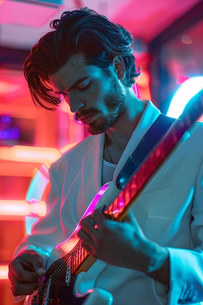 Foto grátis músico tocando guitarra elétrica