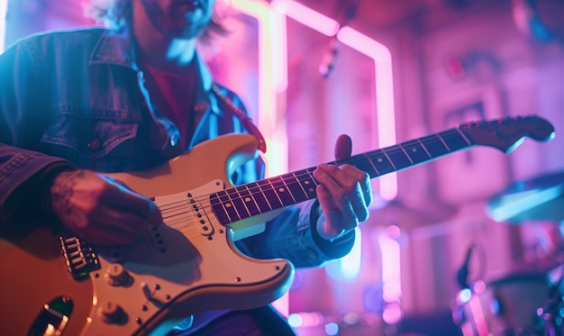 Foto grátis músico tocando guitarra elétrica