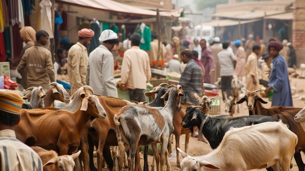 Foto grátis muslim people with photorealistic animals prepared for the eid al-adha offering