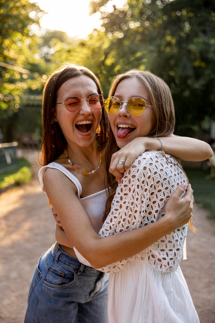 Foto grátis namoradas abraços ao ar livre