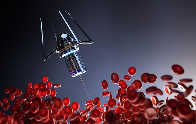 Nanobots estão reparando o conceito de nanotecnologia de células sanguíneas danificadas
