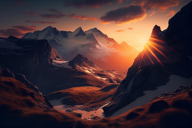 Foto grátis nascer do sol cênico nas altas montanhas dos alpes generative ai