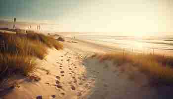 Foto grátis nascer do sol tranquilo sobre dunas de areia idílicas e litoral gerado por ia