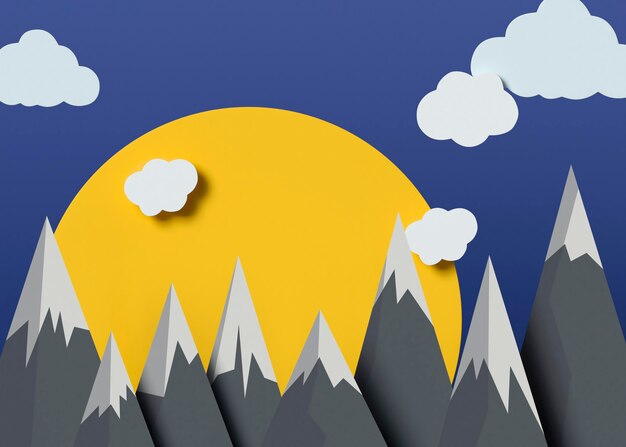 Natureza 3D com nuvens e montanhas