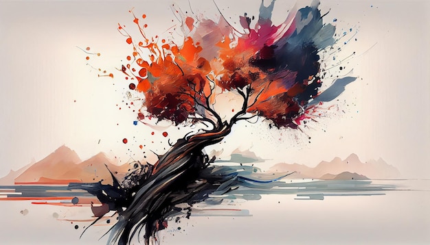 Natureza abstrata pintada com fundo de folhas de outono em aquarela gerado por IA