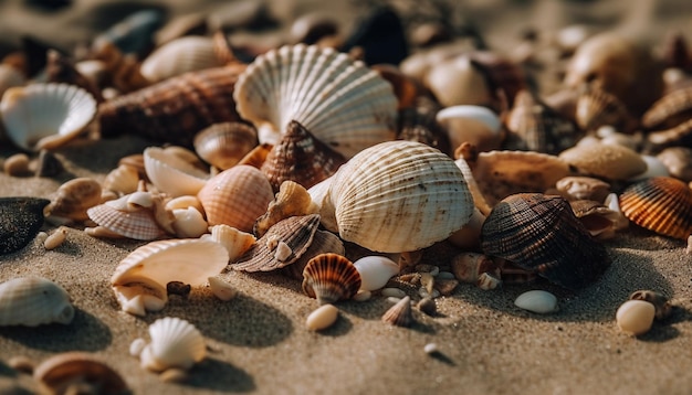 Foto grátis natureza de fundo de conchas de animais de areia e verão gerado por inteligência artificial