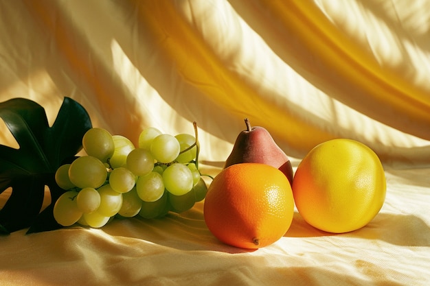 Natureza morta de frutas em toalha de mesa