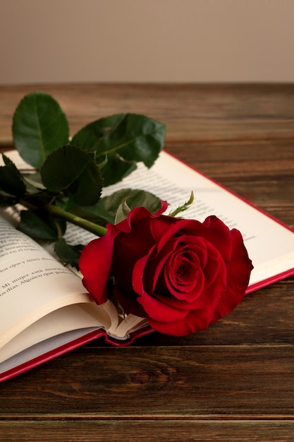 Natureza morta de sant jordi para o dia dos livros e das rosas