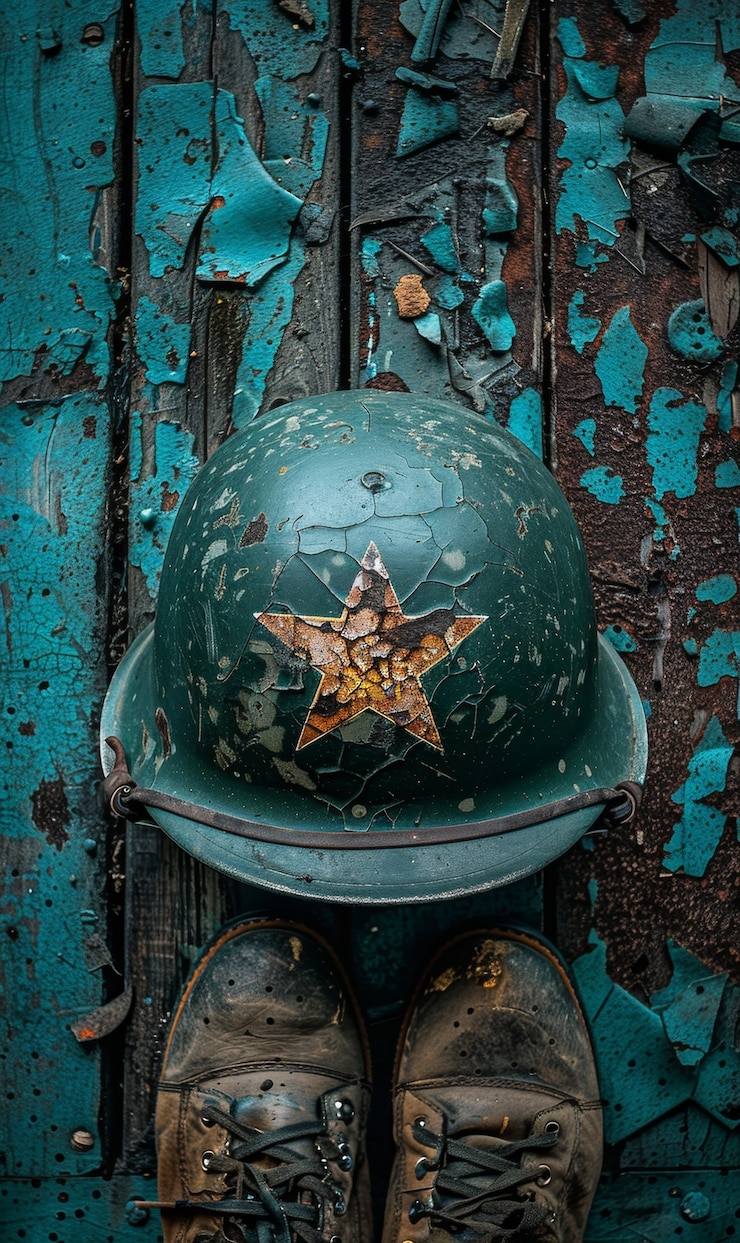 Foto grátis natureza morta de um capacete de soldado