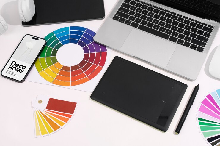 Foto grátis natureza morta de um escritório de design gráfico