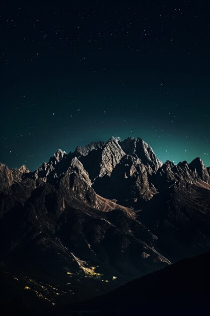 Natureza paisagem com montanhas e céu noturno estrelado