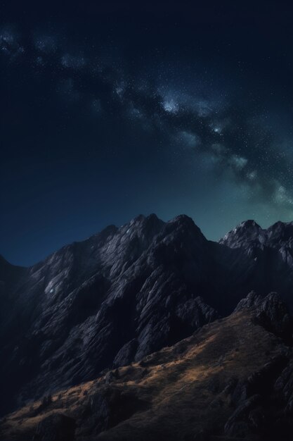 Natureza paisagem com montanhas e céu noturno estrelado