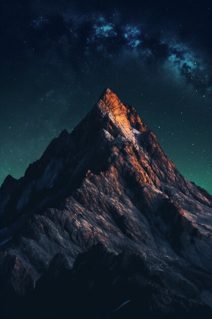 Natureza paisagem com montanhas e céu noturno estrelado