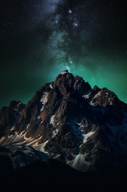 Natureza paisagem com montanhas e céu noturno estrelado