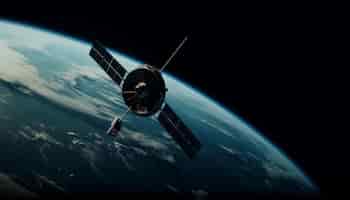 Foto grátis nave espacial futurista orbita o planeta no espaço explorando as maravilhas da natureza geradas pela ia